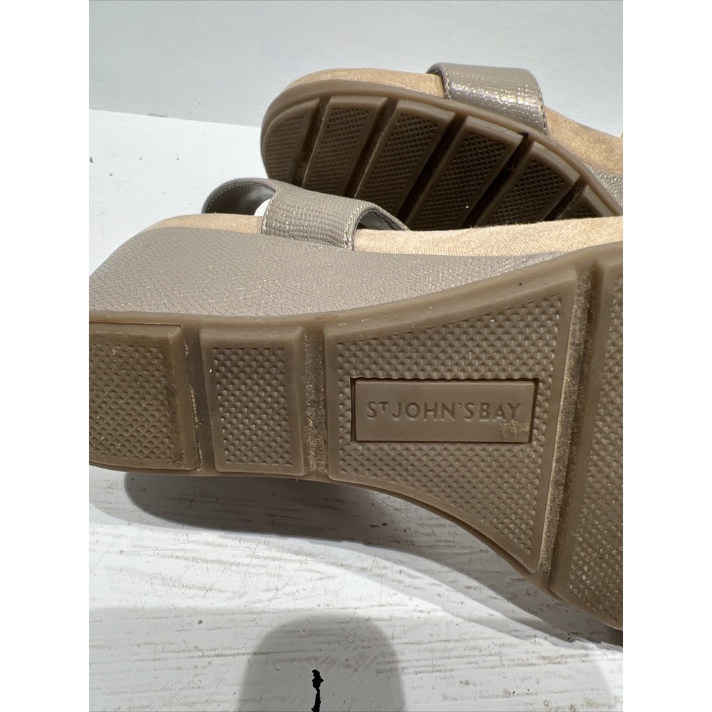 St. Johns Bay gold beige 3" Wedge Sandals Size 8.5 flex form - Picture 8 of 10